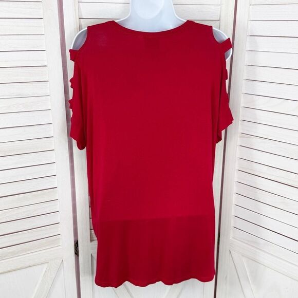 Bobeau Ladder Cutouts Short Sleeve T Shirt Red Small Cold Shoulder - Picture 8 of 12